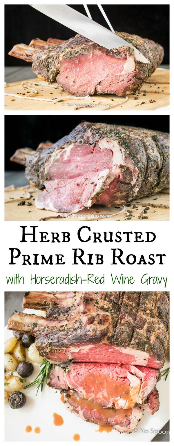 Herb Crusted Standing Rib Roast (with Horseradish-Red Wine Gravy