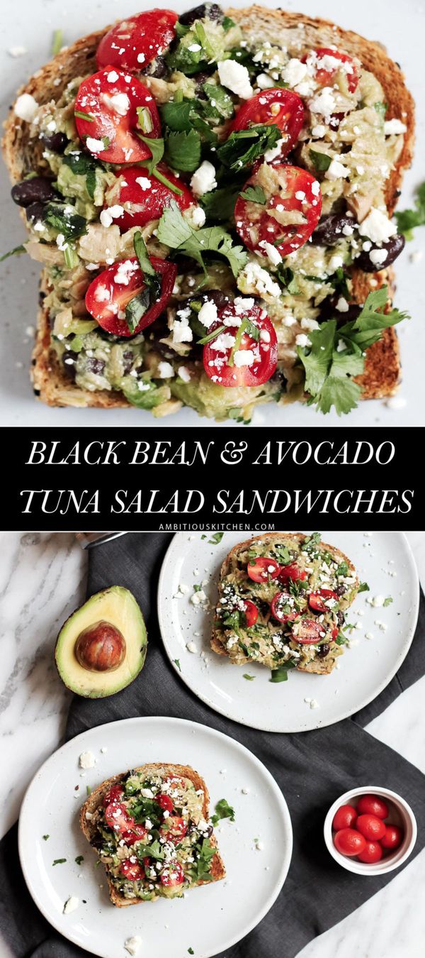 High-Protein Black Bean Avocado Tuna Salad Sandwiches