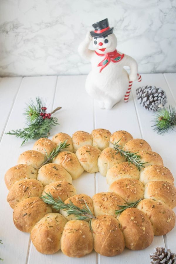 Holiday rosemary bread wreath