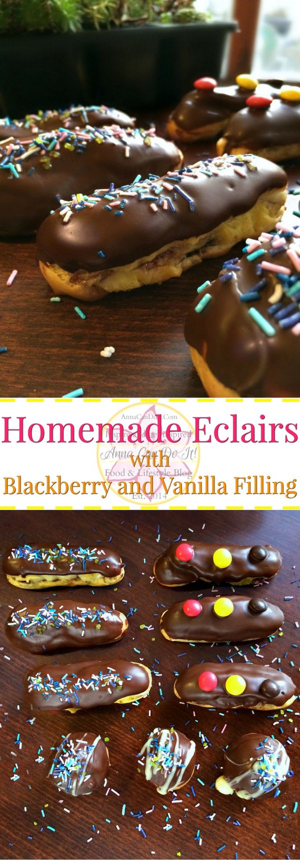 Homemade Eclairs with Blackberry and Vanilla Filling