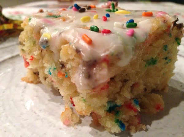 Homemade Funfetti Birthday Cake with Warm Almond Cream Glaze