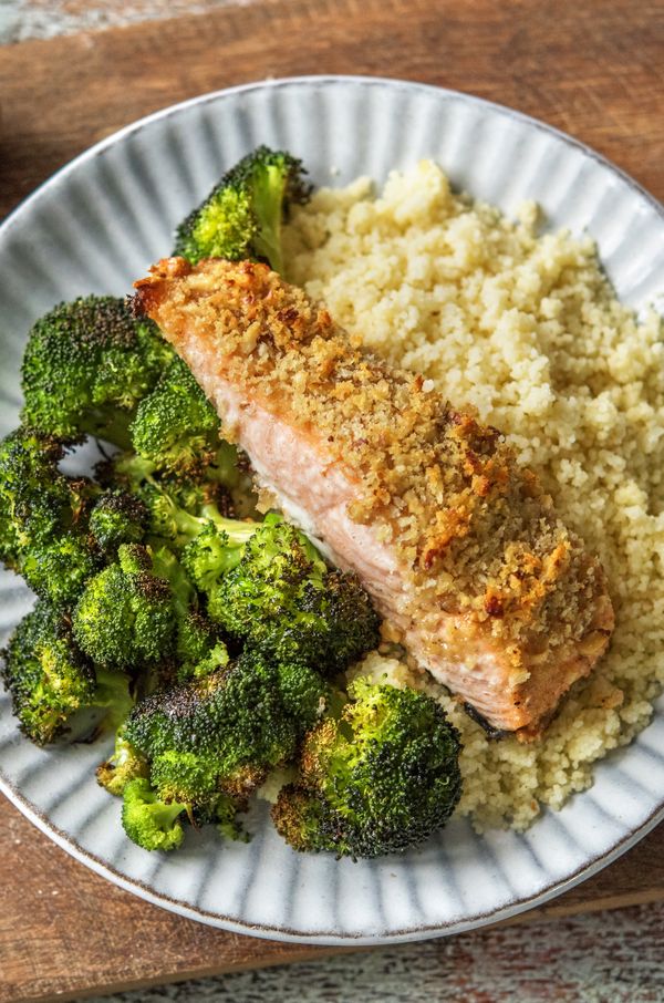 Honey Mustard Glazed Salmon with a crispy Walnut Panko Crust