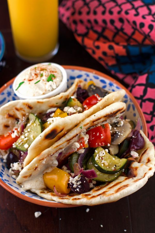 Hummus and sauteed vegetable flatbread wraps