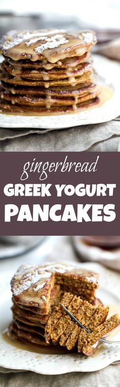 Iced gingerbread greek yogurt pancakes