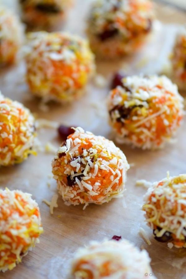 Indian Gajar Halwa Ladoo - Sweet Carrot and Coconut Truffles