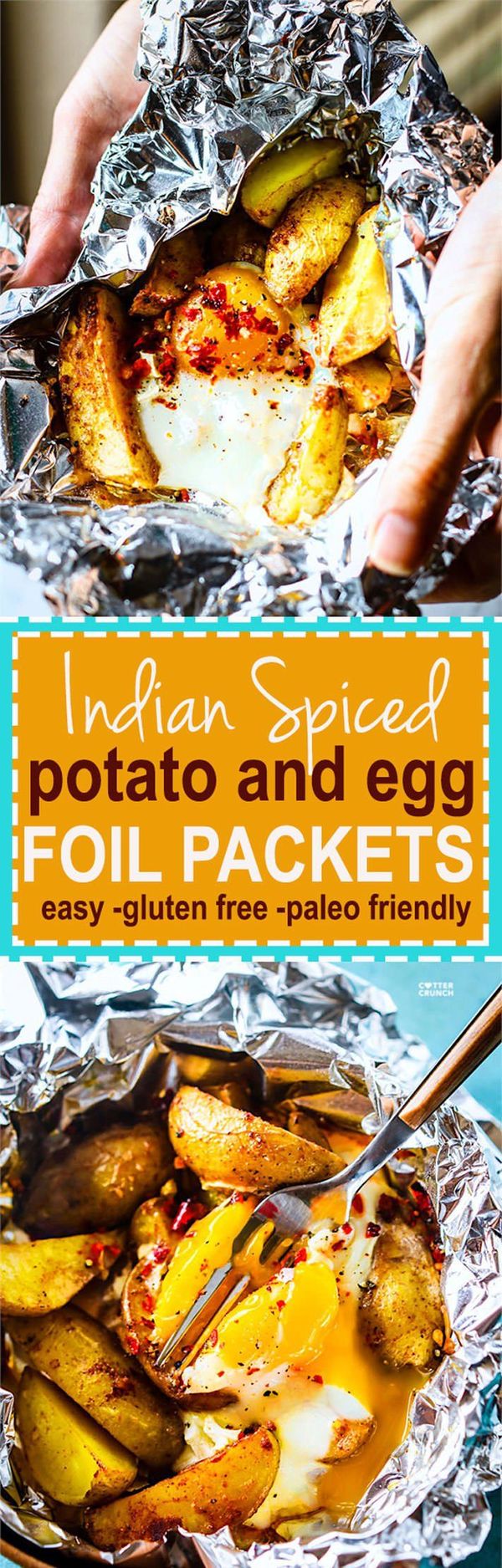 Indian Spiced Baked Potato and Egg Foil Packets (Gluten Free, Paleo Friendly