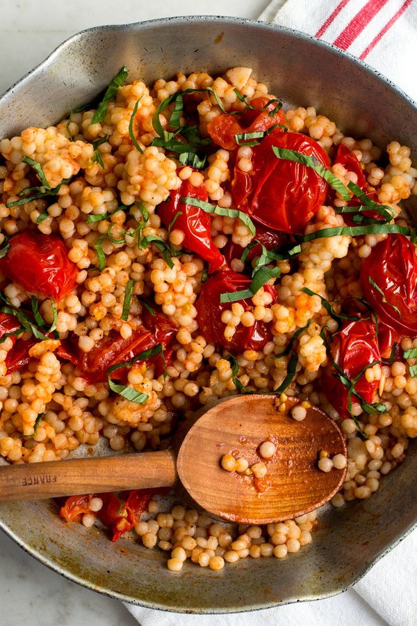 Israeli Couscous with Sautéed Cherry Tomatoes and Basil