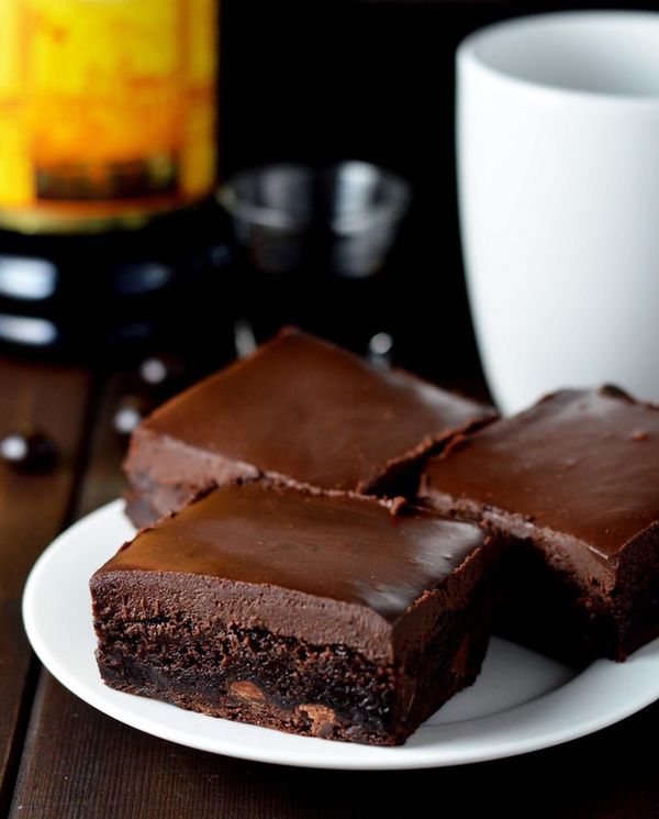 Kahlua Brownies in Kahlua Chocolate Ganache