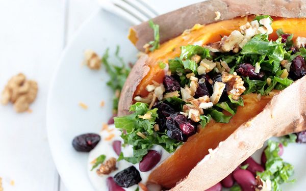 Kale and Cranberry Stuffed Sweet Potatoes [Vegan]