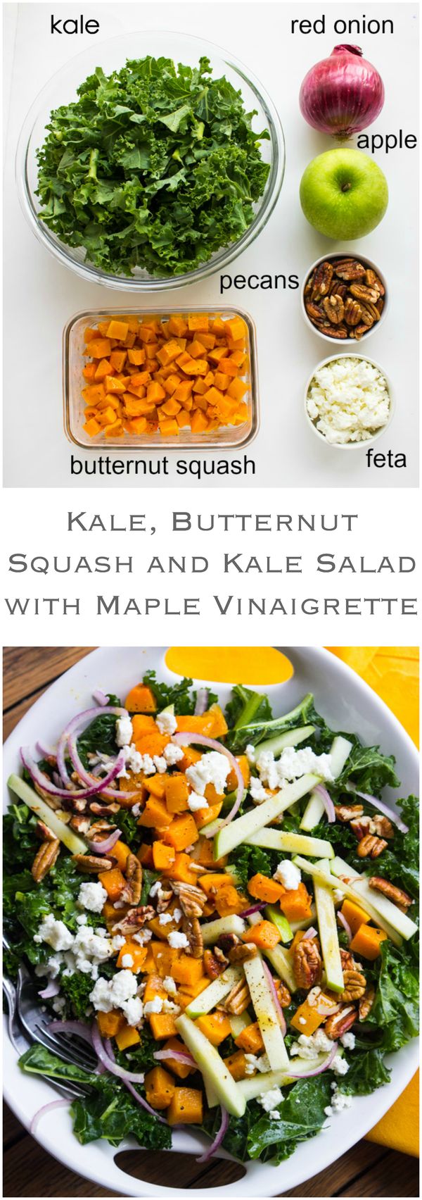 Kale, Butternut Squash and Apple Salad with Maple Vinaigrette