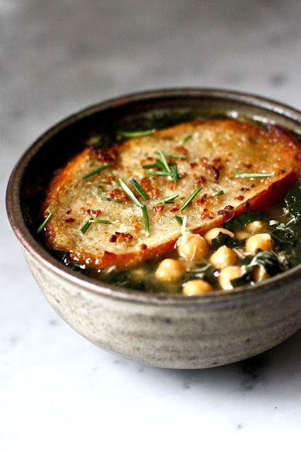 Kale, Chickpea and Chicken Soup with Rosemary Croutons