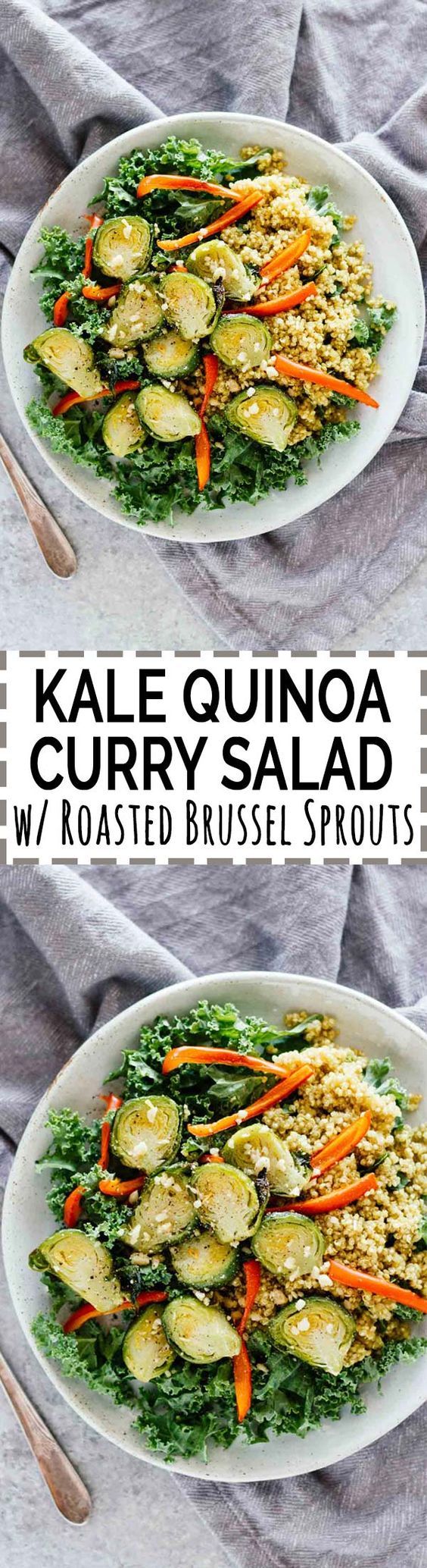 Kale Quinoa Curry Salad w/ Roasted Brussel Sprouts