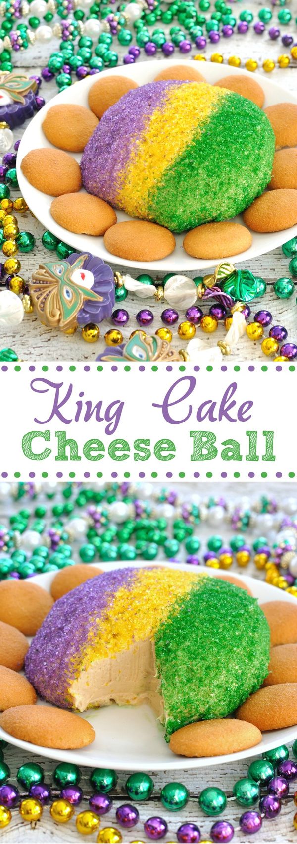 King Cake Cheese Ball for Mardi Gras