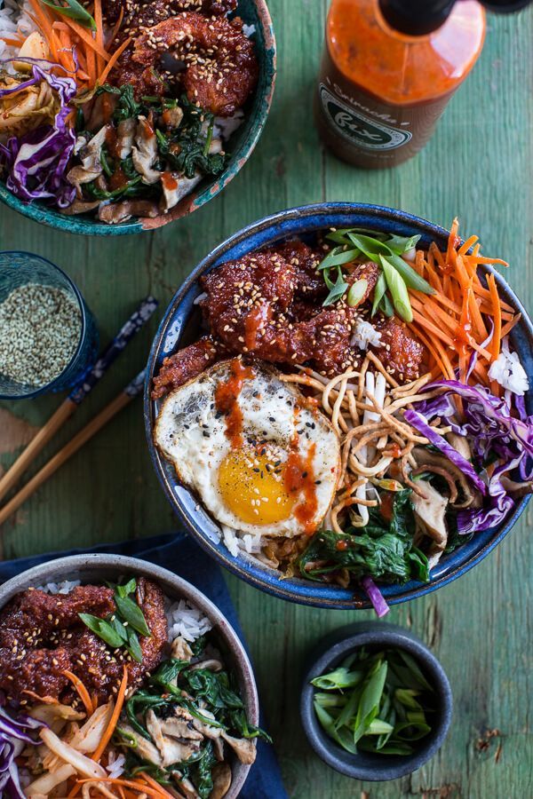 Korean Style Fried Shrimp Rice Bowls with Kimchi + Crunchy Noodles