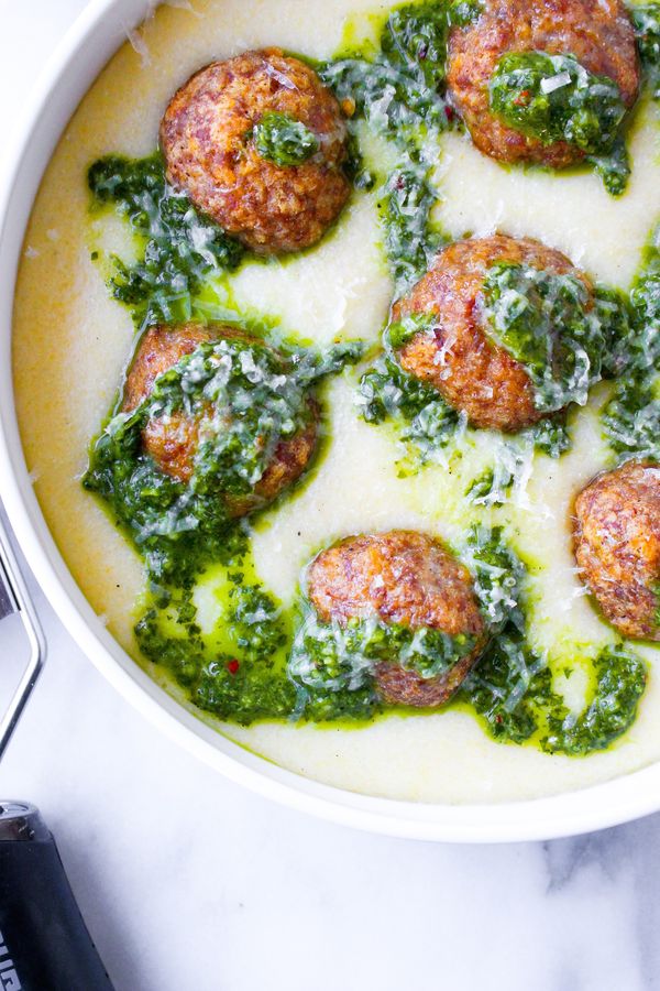 Lamb Meatballs with Manchego Polenta & Chimichurri