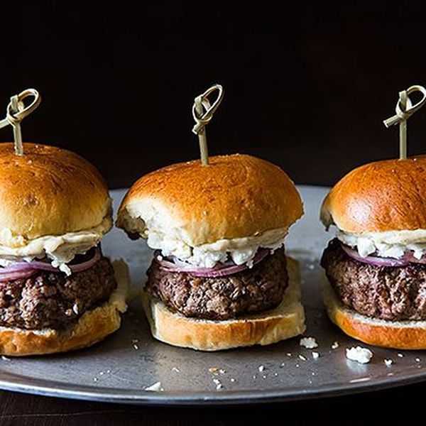 Lamb Sliders with Feta Cheese, Red Onions, and Cumin Mayonnaise