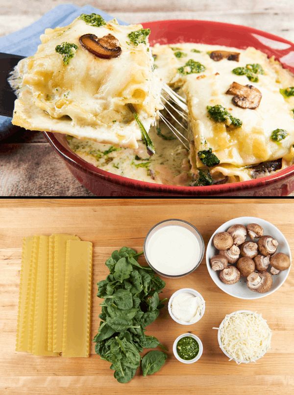 Lasagna Bianca with cremini mushrooms and spinach