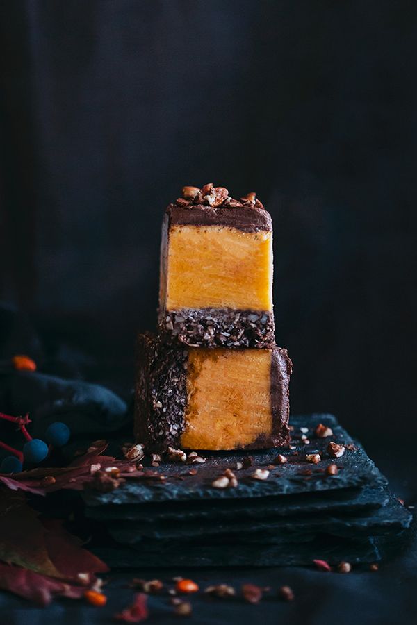 Layered Pumpkin, Pecans and Chocolate Fudge