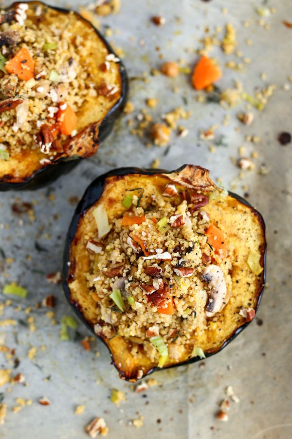 Leek & Mushroom Couscous Stuffed Squash