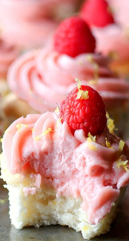 Lemon Angel Food Cupcakes with Raspberry Buttercream