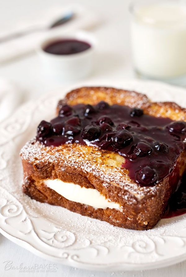 Lemon Cream Cheese Stuffed French Toast with Blueberry Compote