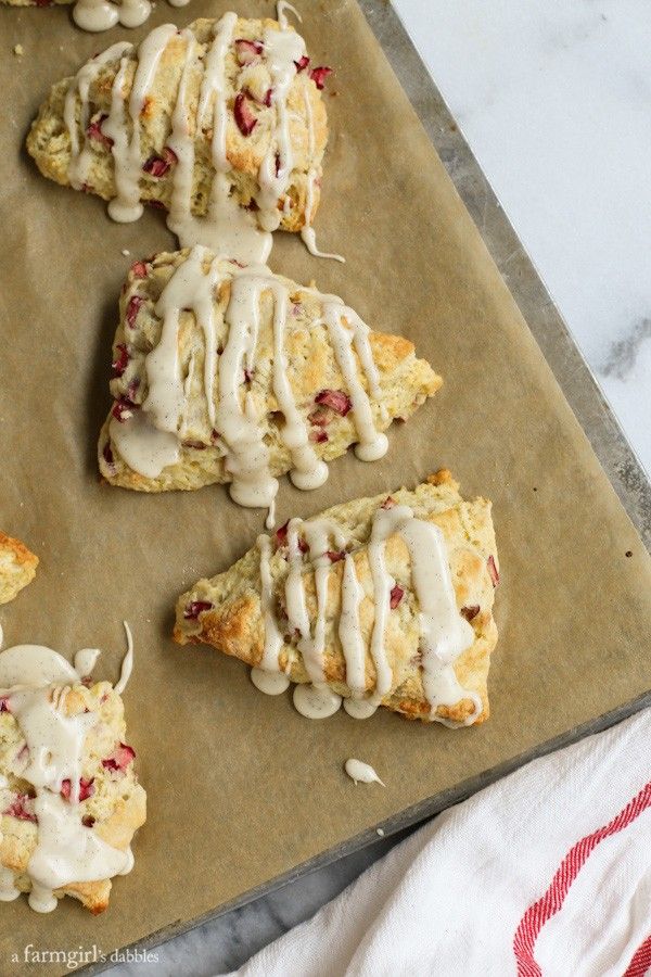 Lemon Rhubarb Scones with Vanilla Bean Glaze