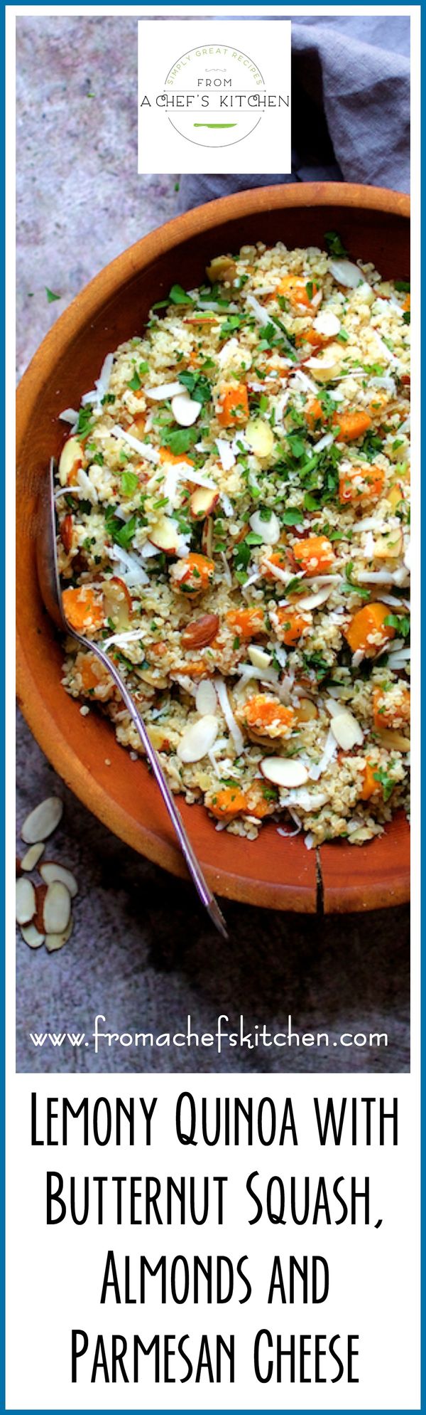 Lemony Quinoa with Butternut Squash Almonds and Parmesan Cheese