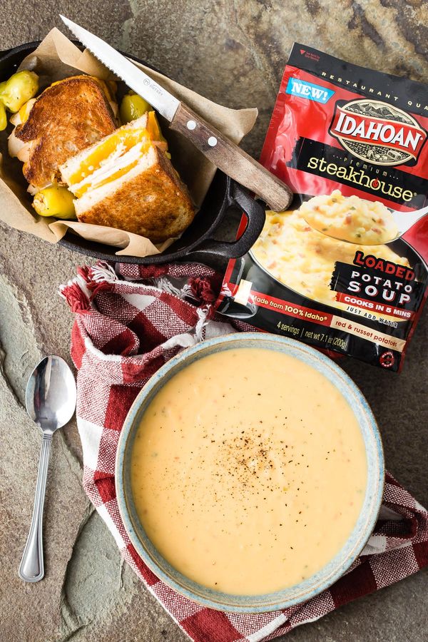 Loaded Potato Soup with Turkey Grilled Cheese