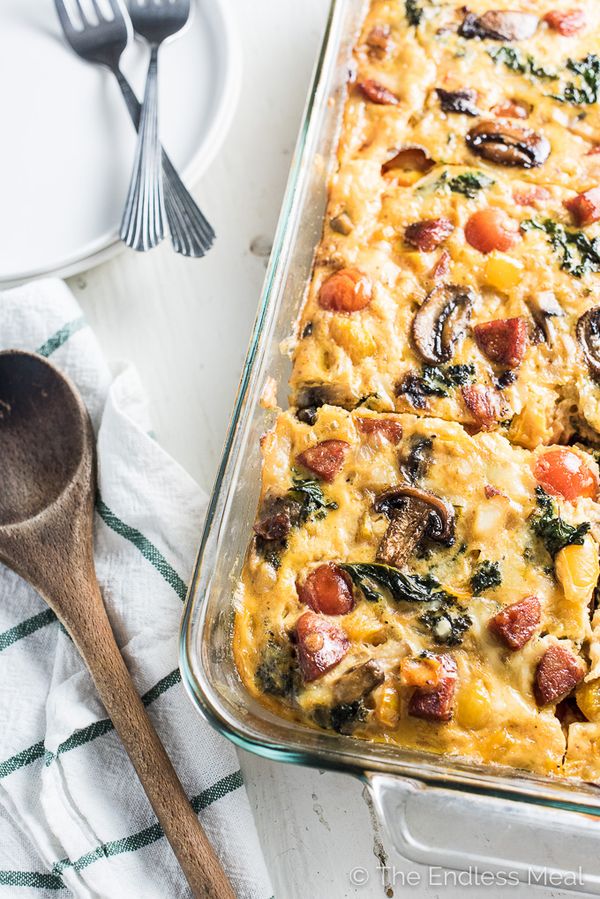 Make Ahead Loaded Veggie & Chorizo Egg Breakfast Casserole