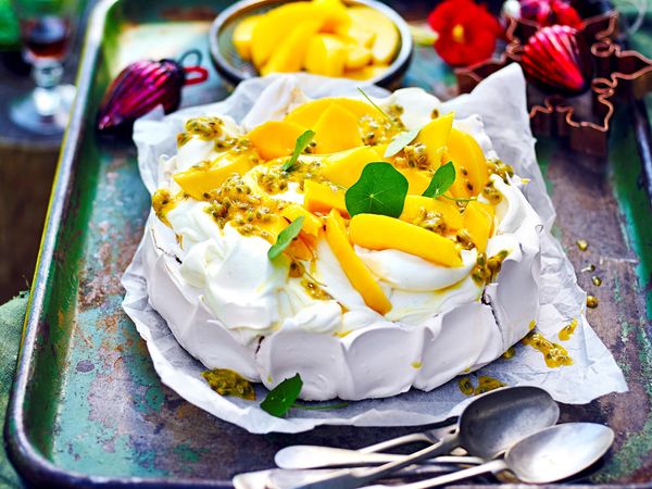 Mango and passionfruit pavlova