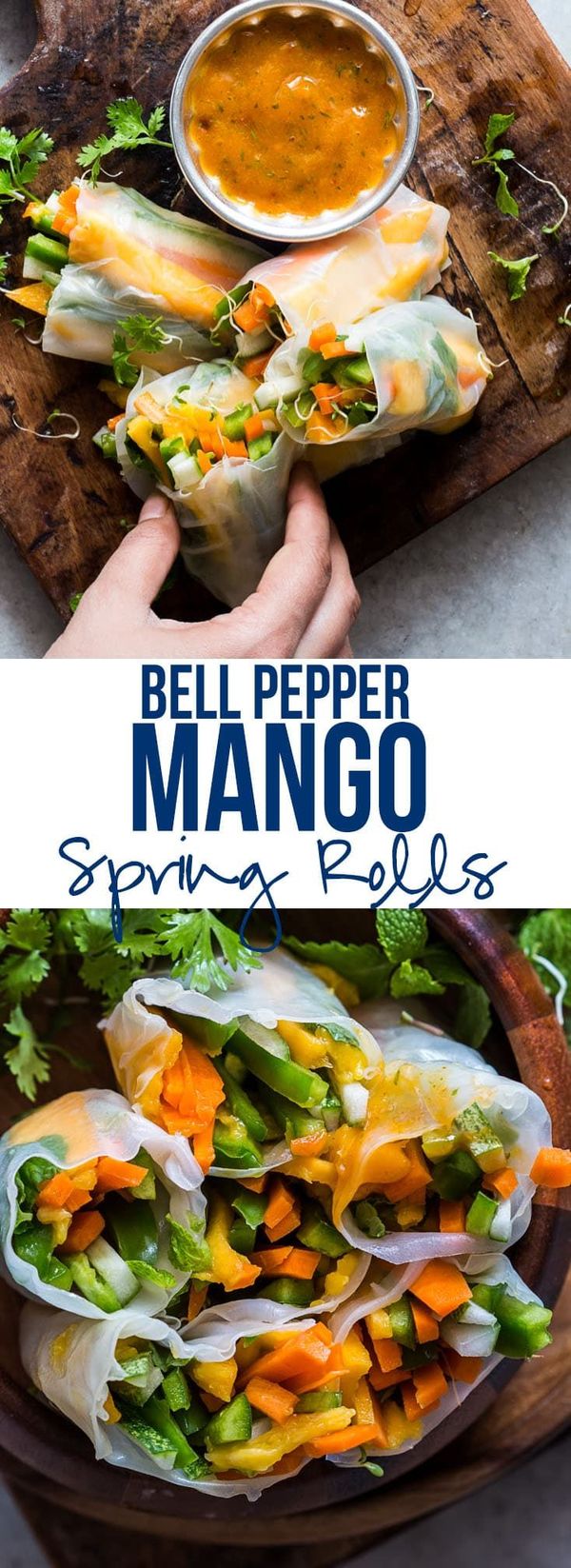 Mango Bell Pepper Rice Paper Rolls + Mango Cilantro Dipping Sauce