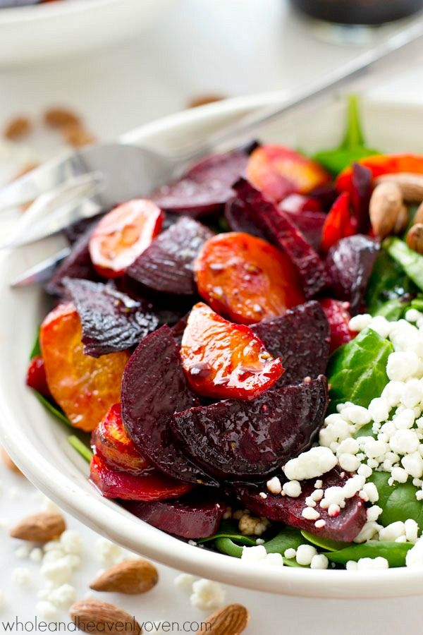 Maple-Roasted Beet and Carrot Spinach Salad