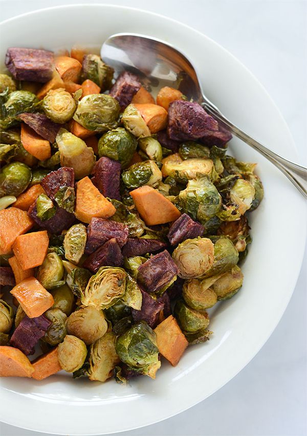 Maple Roasted Brussels Sprouts and Sweet Potatoes