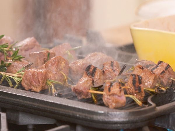 Marinated Beef Tenderloin Skewers with Mustard Horseradish Cream