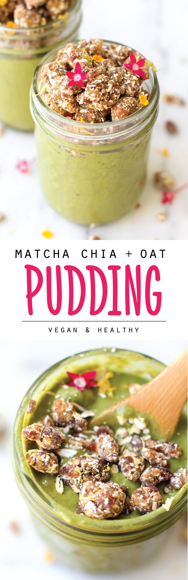 Matcha Chia Oat Pudding with Lemon Vanilla Rawnola