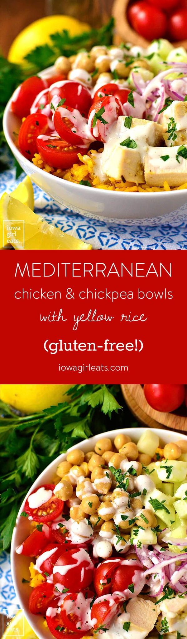 Mediterranean Chicken and Chickpea Bowls with Yellow Rice