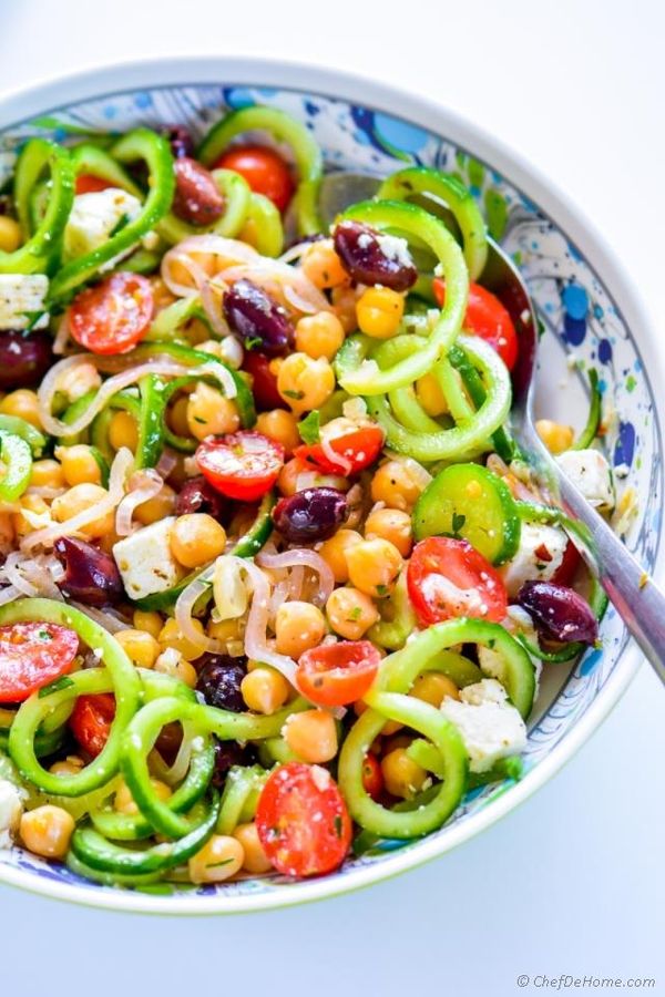 Mediterranean Chickpea Cucumber Salad with Shallot Dressing