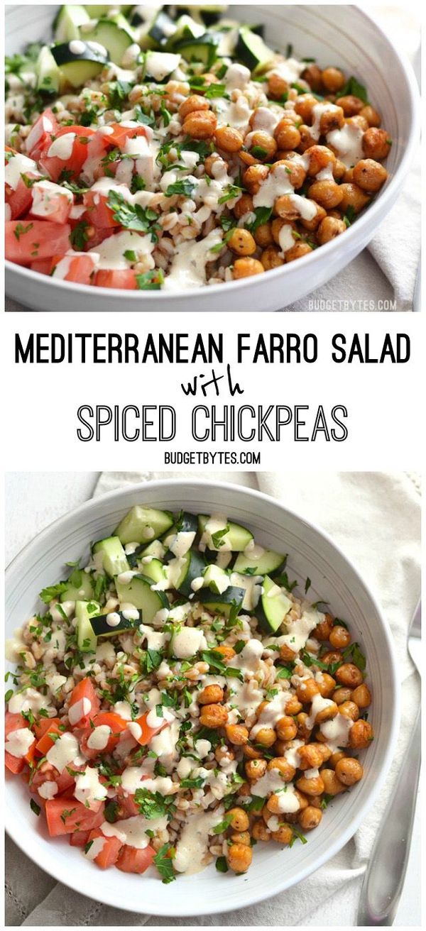 Mediterranean Farro Salad with Spiced Chickpeas