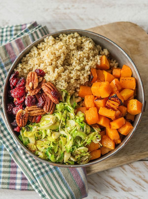 Melty Gruyere-Topped Quinoa with Butternut Squash and Sprouts