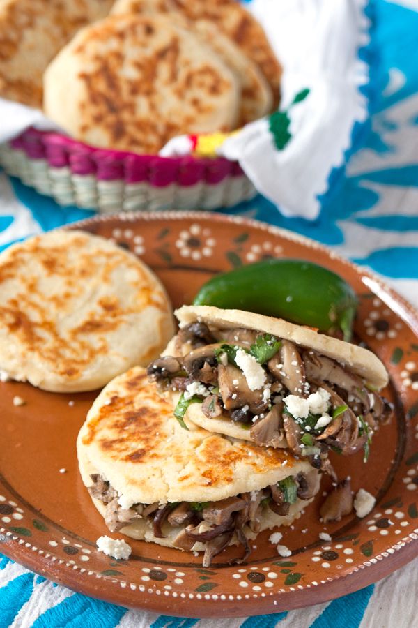 Mexican Arepas Stuffed with Spicy Sautéed Mushrooms