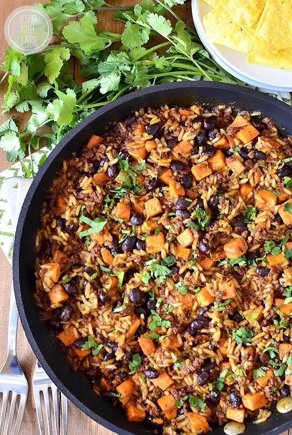 Mexican Chorizo, Sweet Potato and Black Bean Rice Skillet