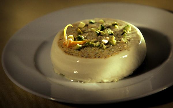 Meyer lemon and pistachio panna cotta