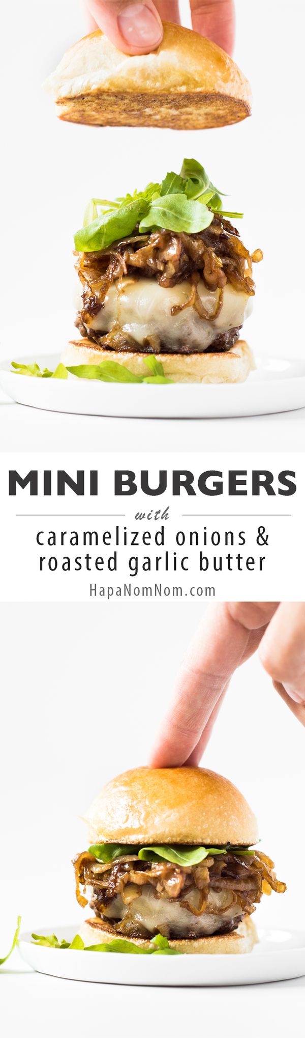 Mini Burgers with Caramelized Onions and Roasted Garlic