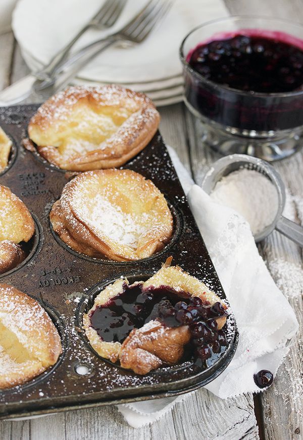 Mini Dutch Pancakes with Warm Blueberry Sauce