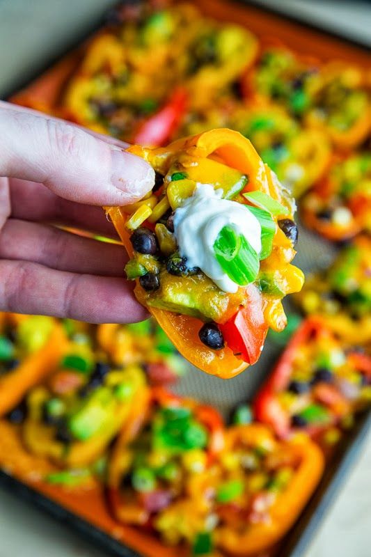 Mini Pepper Nachos with Corn, Black Beans and Avocado