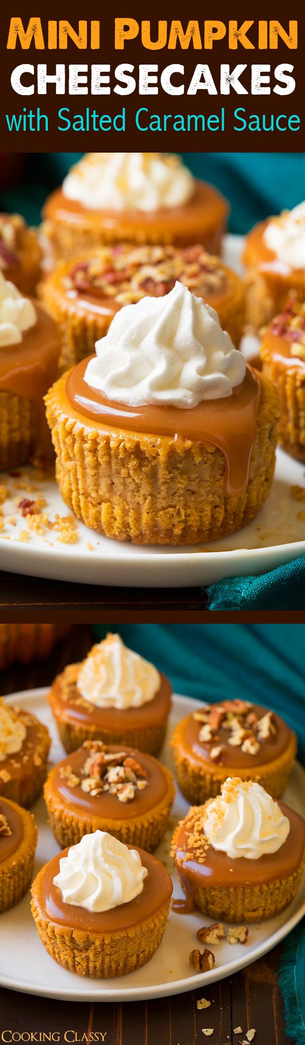 Mini Pumpkin Cheesecakes with Salted Caramel Sauce