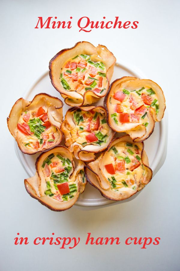 Mini Quiches in Crispy Ham Cups (gluten free, lactose free