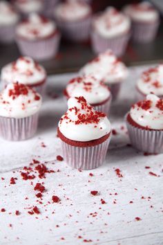 Mini red velvet cupcakes with cream cheese frosting