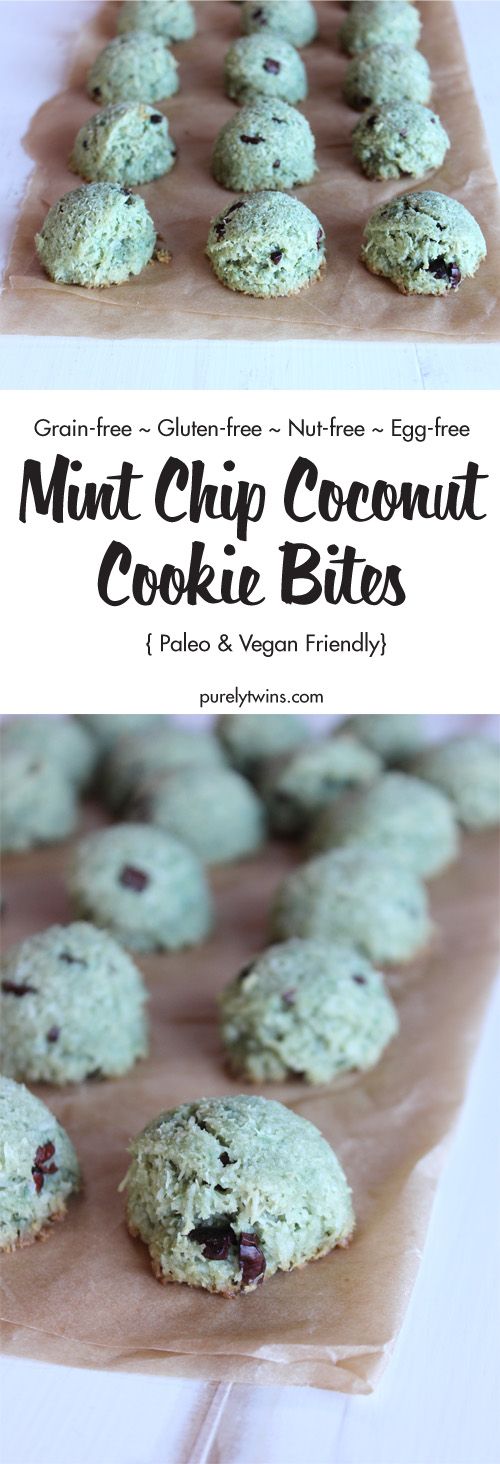 Mint chip coconut protein cookie bites. Gluten-free. Paleo. Vegan