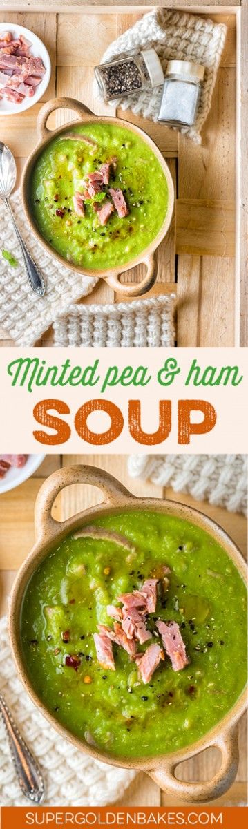 Minted pea and ham soup